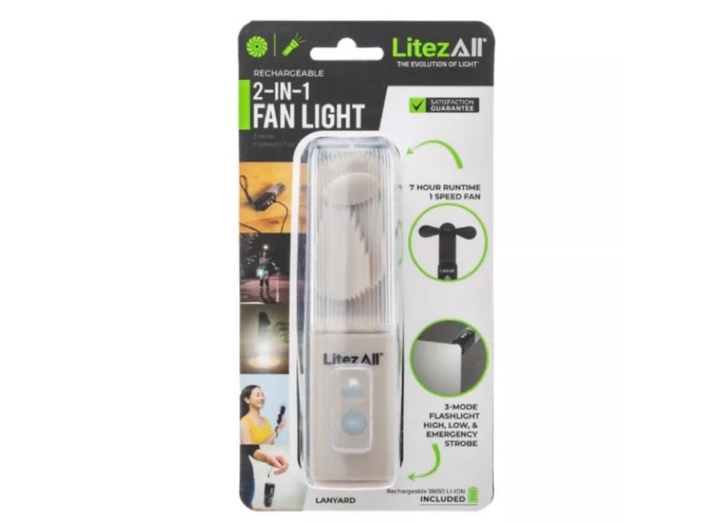 LitezAll Rechargeable Pocket Fan with Flashlight