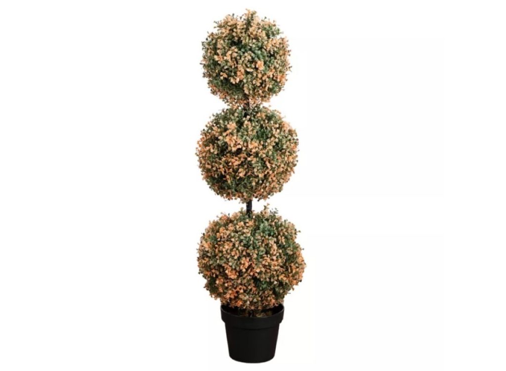 Nearly Natural 3 ft. Boxwood Faux Fall Topiary Tree with Lights