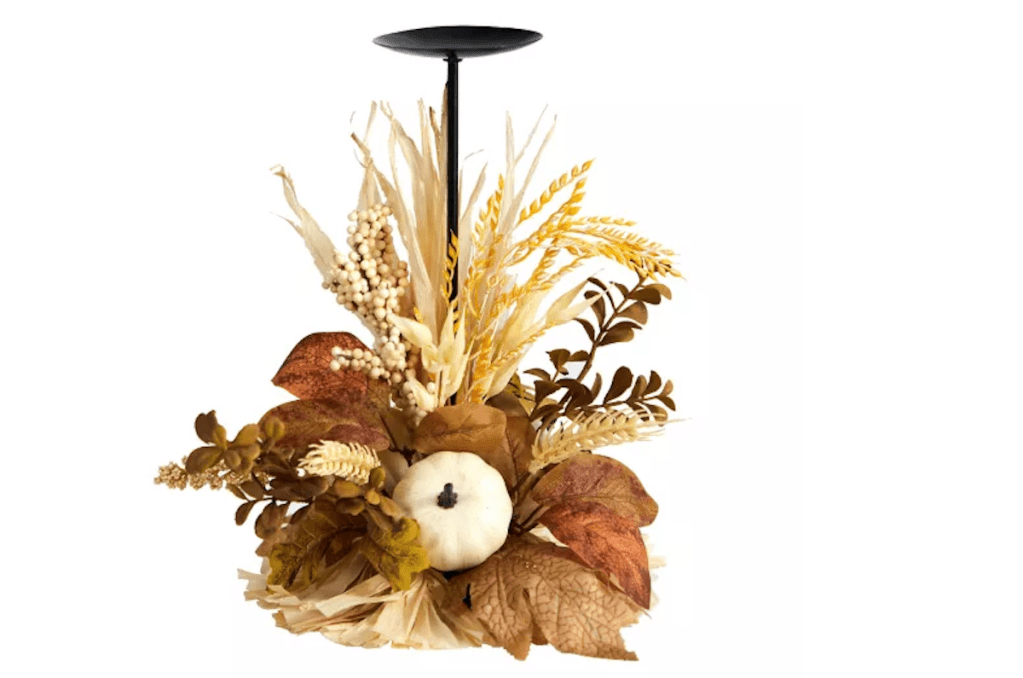 Nearly Natural 12 in. Autumn Harvest and Pumpkin Fall Candle Holder