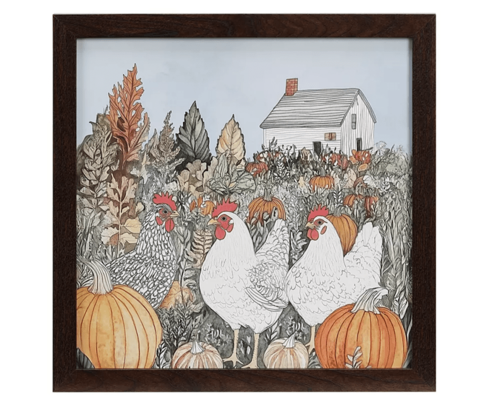 Red Shed 12 in. Framed Chicken & Pumpkin Wall Art