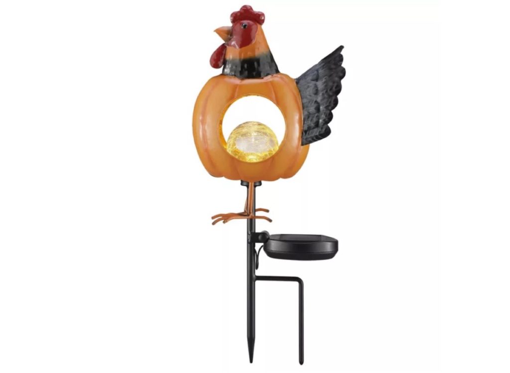 Red Shed Pumpkin Rooster Solar Stake