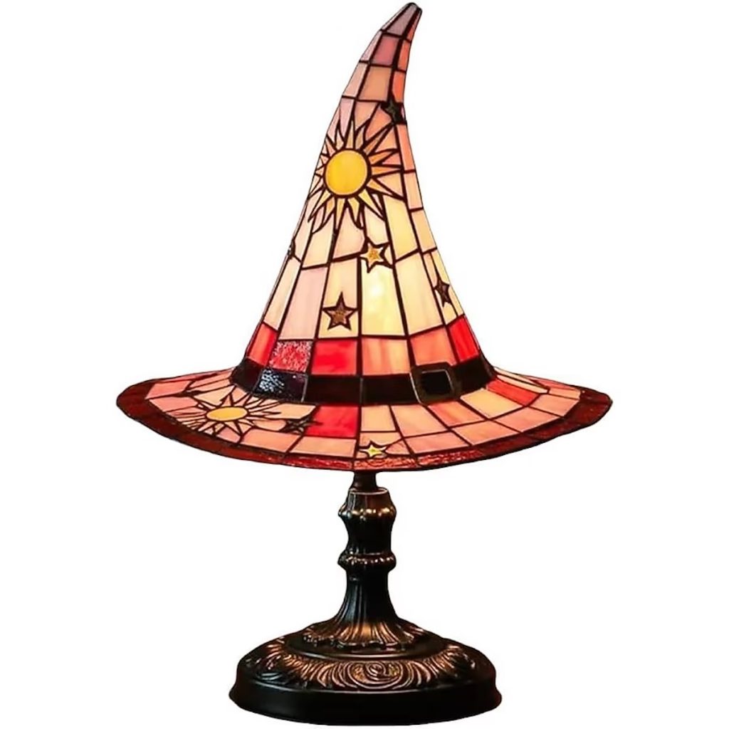Wudkey Stained Glass LED Witch Hat Lamp