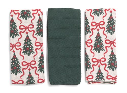 CUPCAKES & CASHMERE 3pk Christmas Tree Bow Kitchen Towels