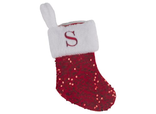 Christmas Red Sequin Monogram Stocking, Letter S, 10 in