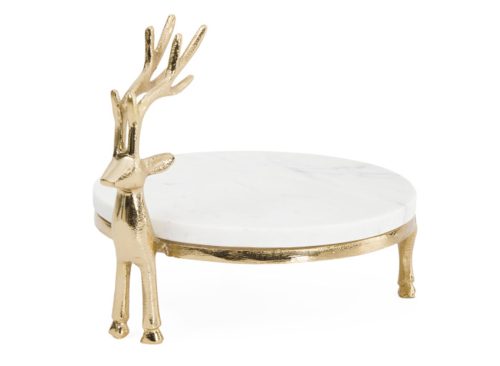 MADE IN INDIA Reindeer Marble Gold Tone Cake Plate