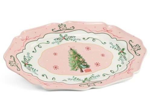 PEPPERMINT SQUARE 14x9.5 Scalloped Platter With Christmas Tree Design