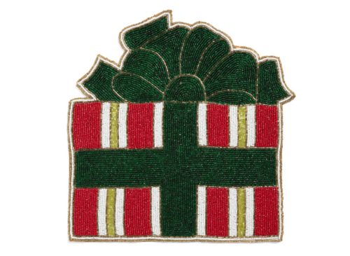 TAHARI Figural Christmas Gift Beaded Placemat