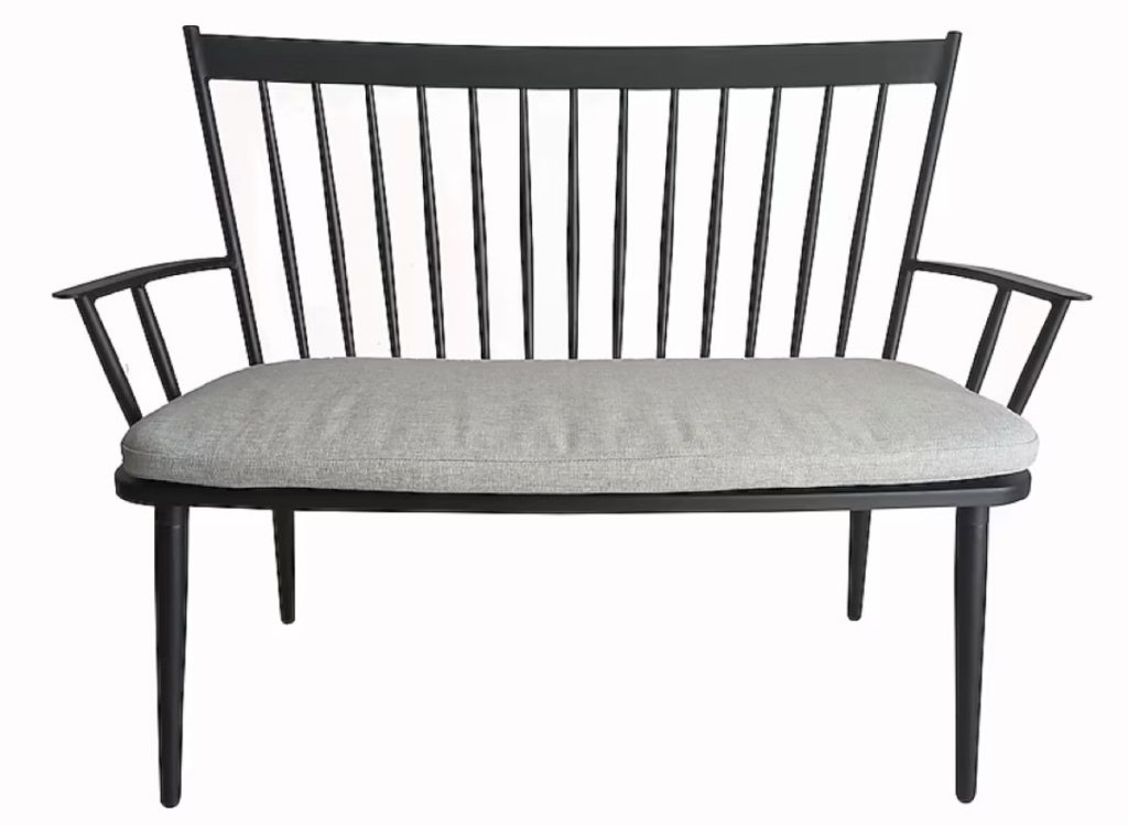 Style Selections Bench with Gray Cushion 46.6-in W x 37-in H Black Aluminum Traditional Bench