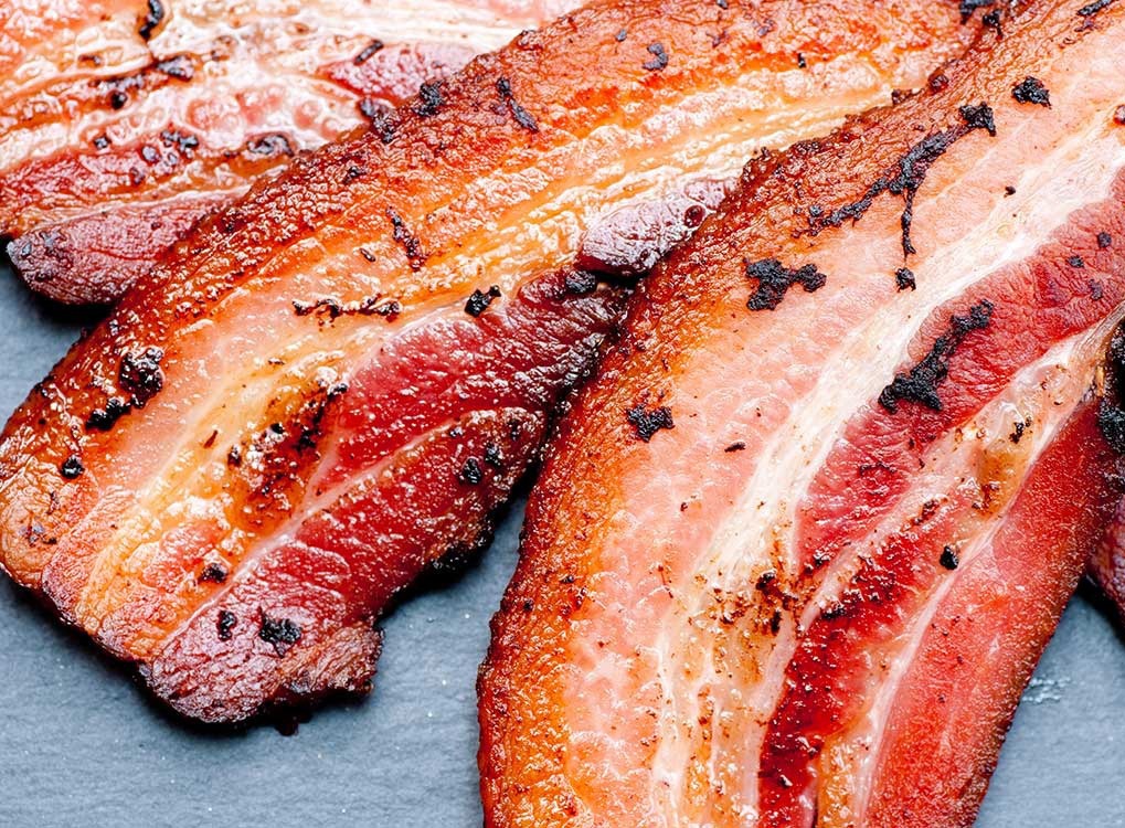 Closeup on cooked bacon