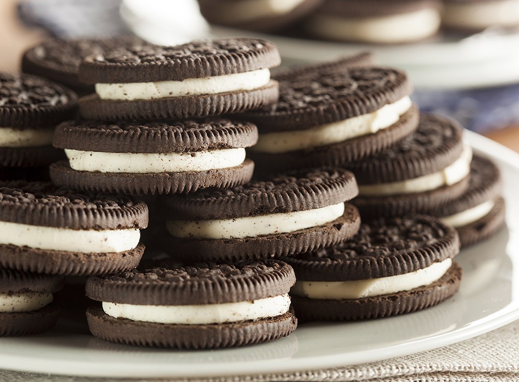 Stack of oreos on plate